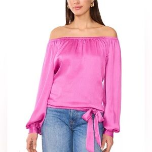 Vince Camuto Women's Off-The-Shoulder Long-Sleeve Tie-Front Blouse Size S